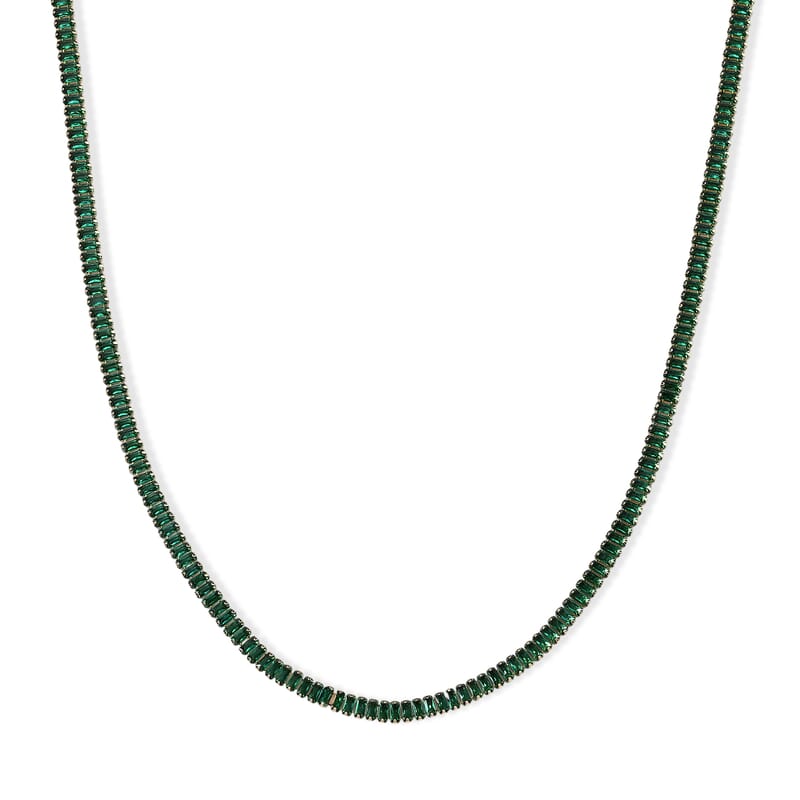 Green Austrian Crystal Necklace (16-20 Inches) in Silvertone