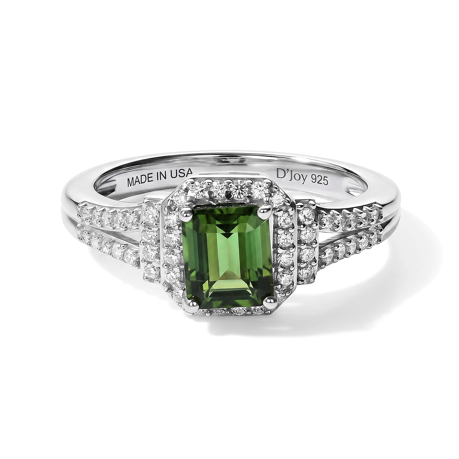 D'Joy AAA Mint Tourmaline and Moissanite 1.20 ctw Ring in Rhodium Over Sterling Silver (Size 6.0)