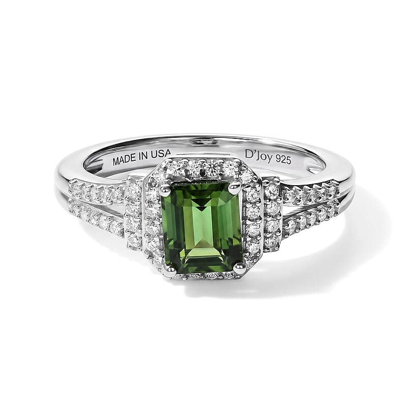 D'Joy AAA Mint Tourmaline and Moissanite 1.20 ctw Ring in Rhodium Over Sterling Silver (Size 6.0)