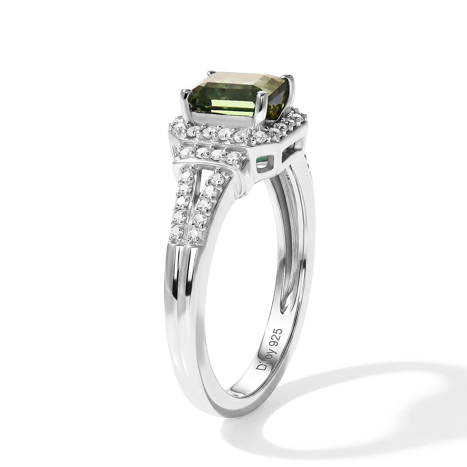 D'Joy AAA Mint Tourmaline and Moissanite 1.20 ctw Ring in Rhodium Over Sterling Silver (Size 6.0)