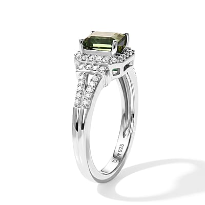 D'Joy AAA Mint Tourmaline and Moissanite 1.20 ctw Ring in Rhodium Over Sterling Silver (Size 6.0)