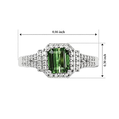 D'Joy AAA Mint Tourmaline and Moissanite 1.20 ctw Ring in Rhodium Over Sterling Silver (Size 6.0)