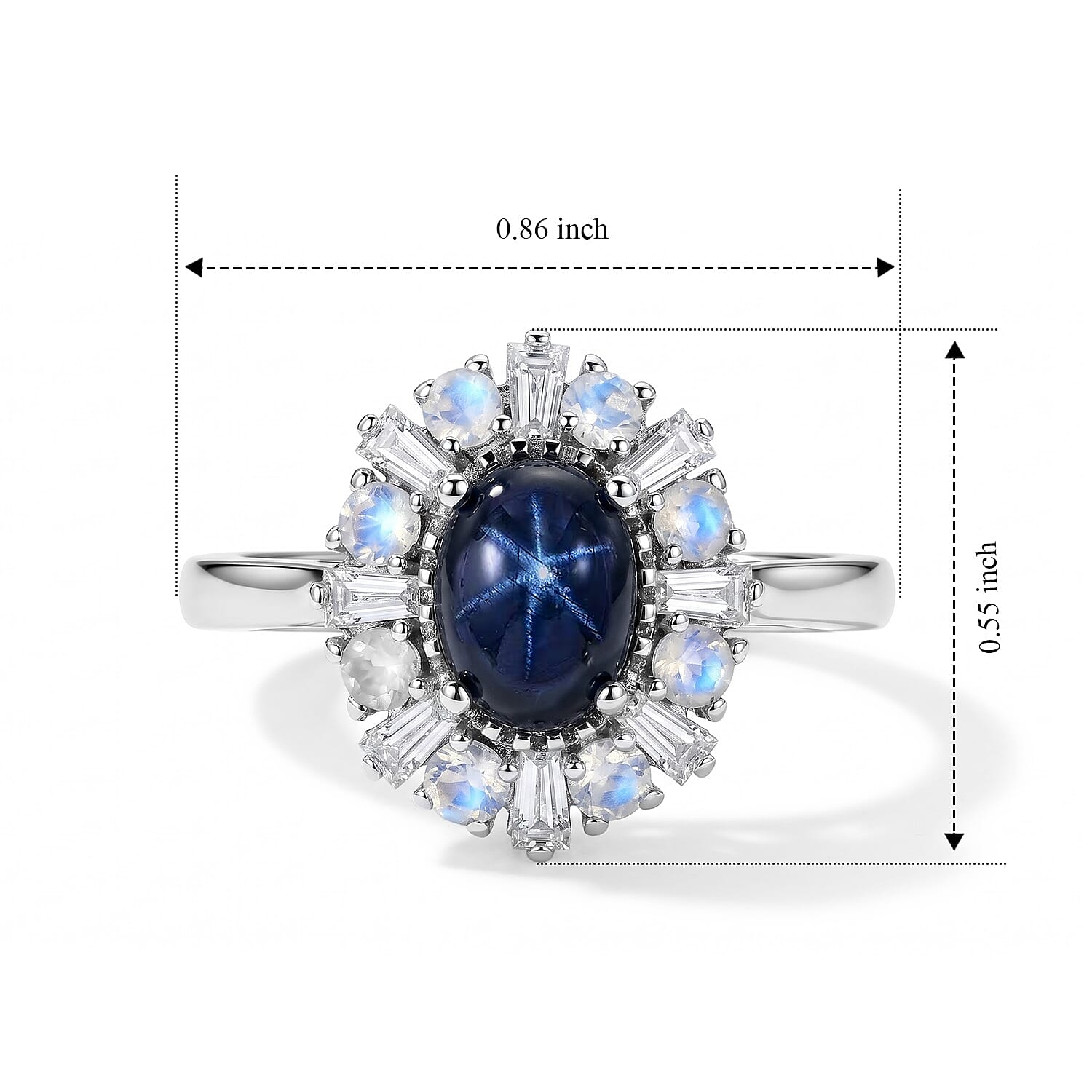 D'Joy Premium Blue Star Sapphire (DF) and Multi Gemstone 2.00 ctw Ring in Rhodium Over Sterling Silver (Size 5.0)
