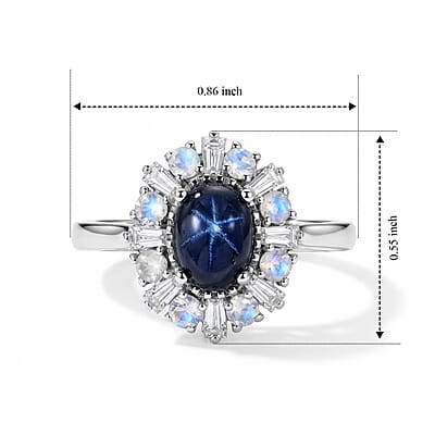 D'Joy Premium Blue Star Sapphire (DF) and Multi Gemstone 2.00 ctw Ring in Rhodium Over Sterling Silver (Size 5.0)