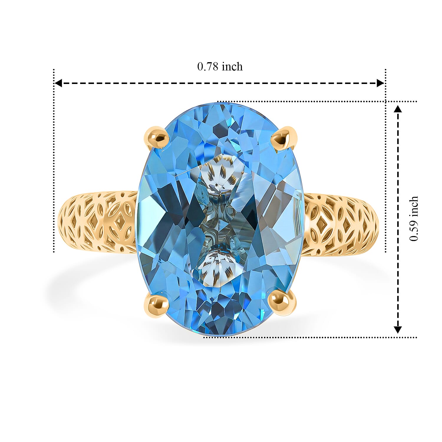AAA Swiss Blue Topaz 6.85 ctw Ocean Spark Solitaire Ring in 10K Yellow Gold (Size 6.0)