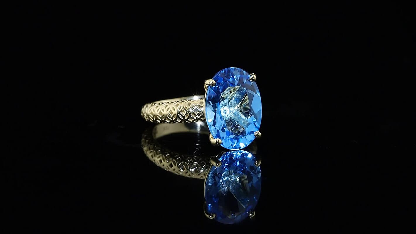 10K Yellow Gold AAA Swiss Blue Topaz Solitaire Ring (Size 10.0) 6.85 ctw