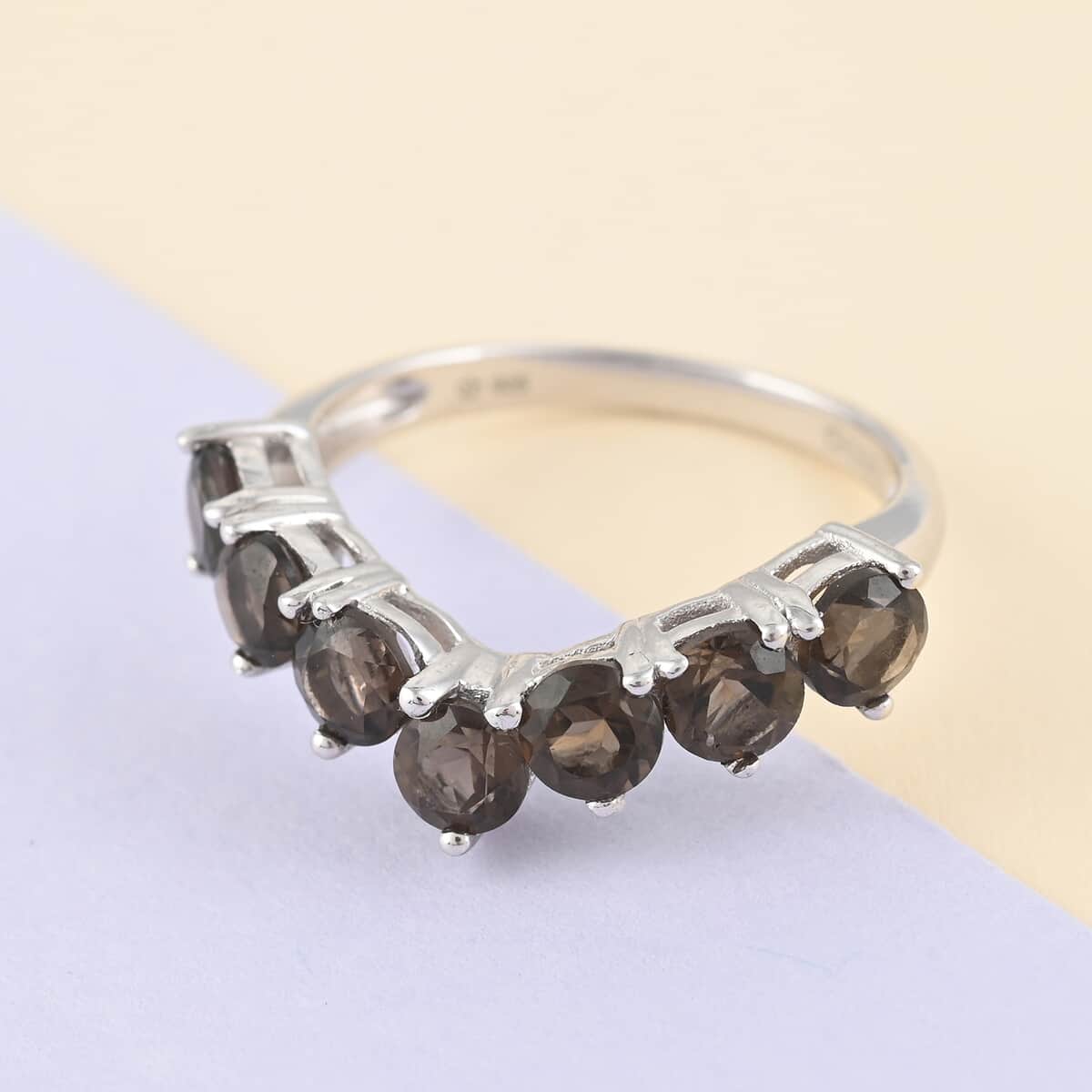 Brazilian Smoky Quartz Wishbone Chevron Band Ring in Sterling Silver (Size 6.0) 2.00 ctw image number 1