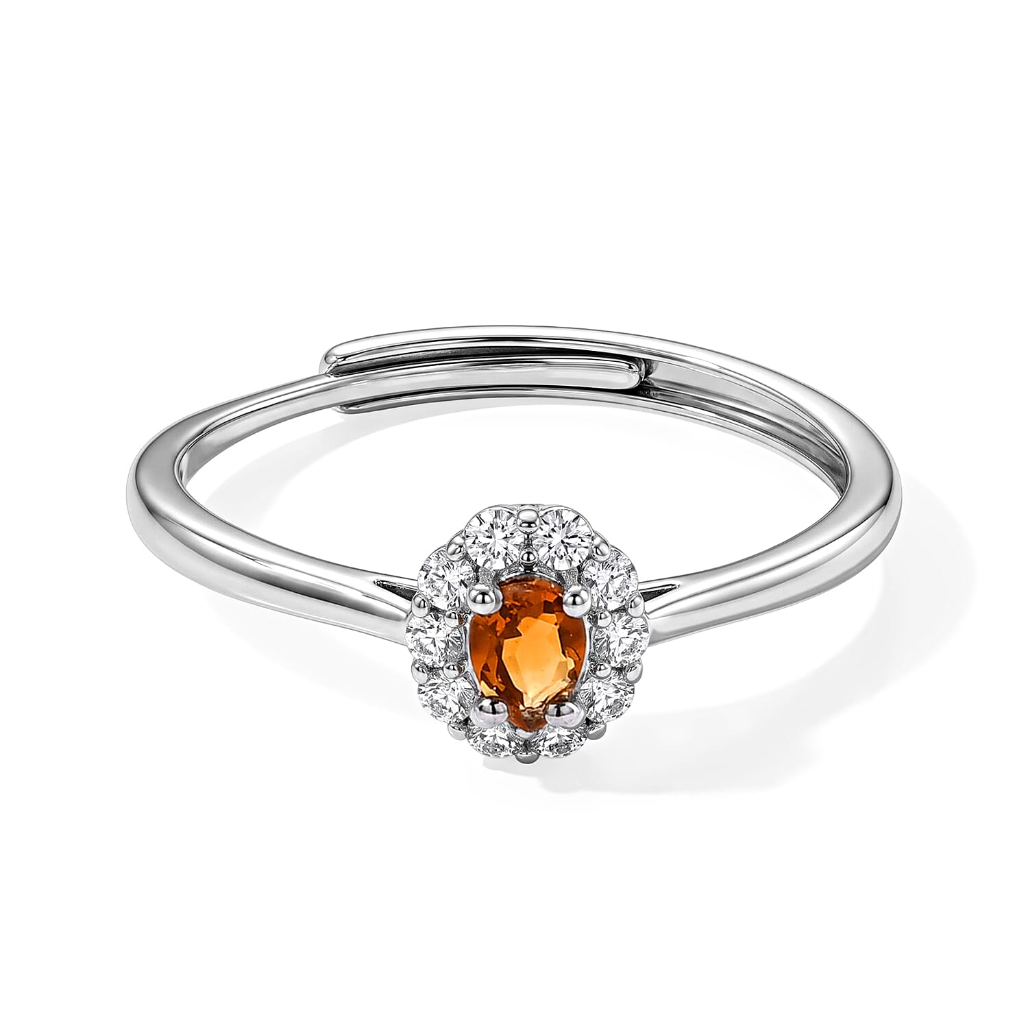 Brazilian Citrine and Simulated Diamond 0.40 ctw Ring Silvertone (Adjustable)