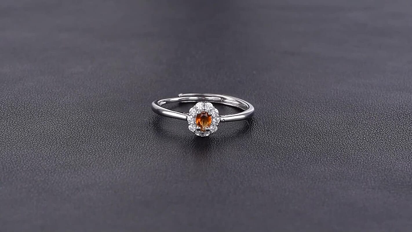 Brazilian Citrine and Simulated Diamond 0.40 ctw Ring Silvertone (Adjustable)