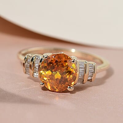 Luxoro 10K Yellow Gold Premium Picos Altos Orange Sphalerite and G-H I3 Diamond Ring (Size 10.0) 2 Grams 2.75 ctw