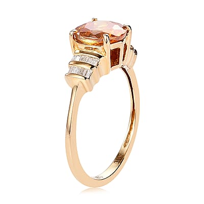 Luxoro 10K Yellow Gold Premium Picos Altos Orange Sphalerite and G-H I3 Diamond Ring (Size 10.0) 2 Grams 2.75 ctw