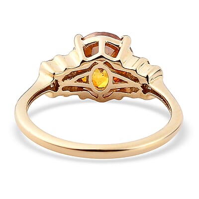 Luxoro 10K Yellow Gold Premium Picos Altos Orange Sphalerite and G-H I3 Diamond Ring (Size 10.0) 2 Grams 2.75 ctw