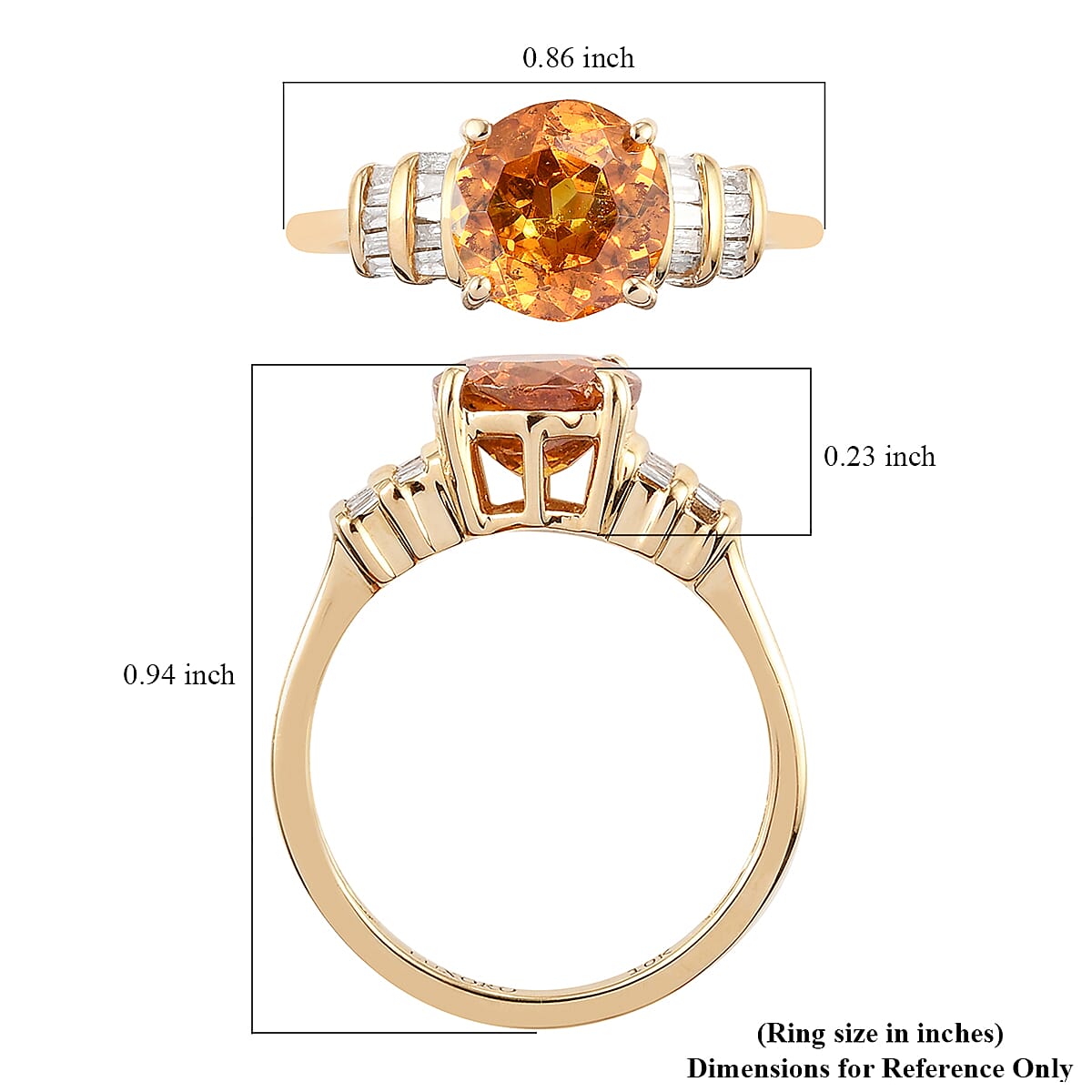 Luxoro 10K Yellow Gold Premium Picos Altos Orange Sphalerite and G-H I3 Diamond Ring (Size 10.0) 2 Grams 2.75 ctw