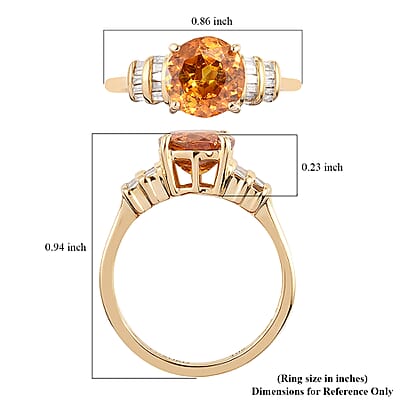 Luxoro 10K Yellow Gold Premium Picos Altos Orange Sphalerite and G-H I3 Diamond Ring (Size 10.0) 2 Grams 2.75 ctw