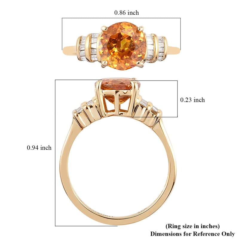 Luxoro 10K Yellow Gold Premium Picos Altos Orange Sphalerite and G-H I3 Diamond Ring (Size 10.0) 2 Grams 2.75 ctw