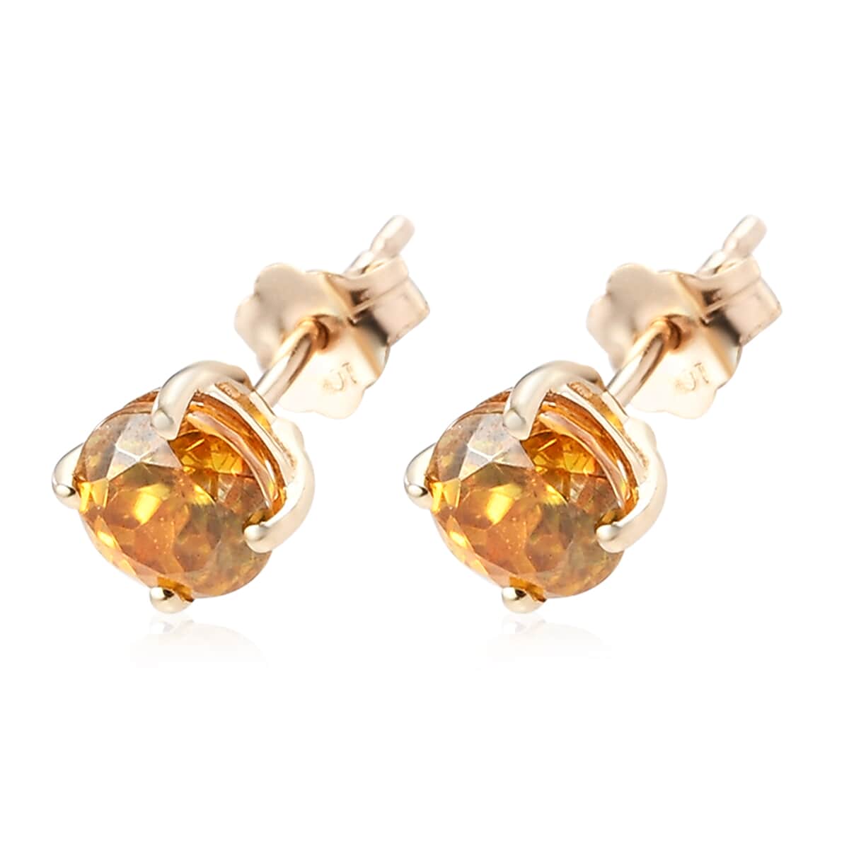 Luxoro 10K Yellow Gold Premium Picos Altos Orange Sphalerite Solitaire Stud Earrings 1.35 ctw image number 3