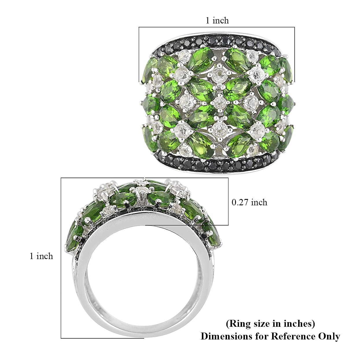Tsavorite Garnet and Multi Gemstone Floral Statement Cocktail Ring in Sterling Silver (Size 5.0) 8.80 ctw