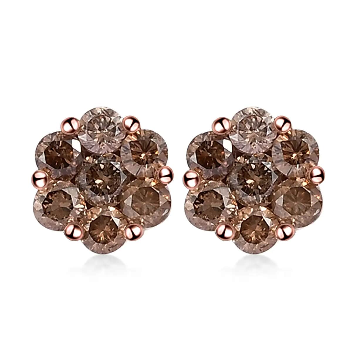 Luxoro 10K Rose Gold Natural Champagne Diamond Floral Stud Earrings 0.50 ctw image number 0