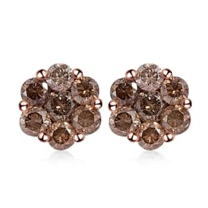 Luxoro 10K Rose Gold Natural Champagne Diamond Floral Stud Earrings 0.50 ctw