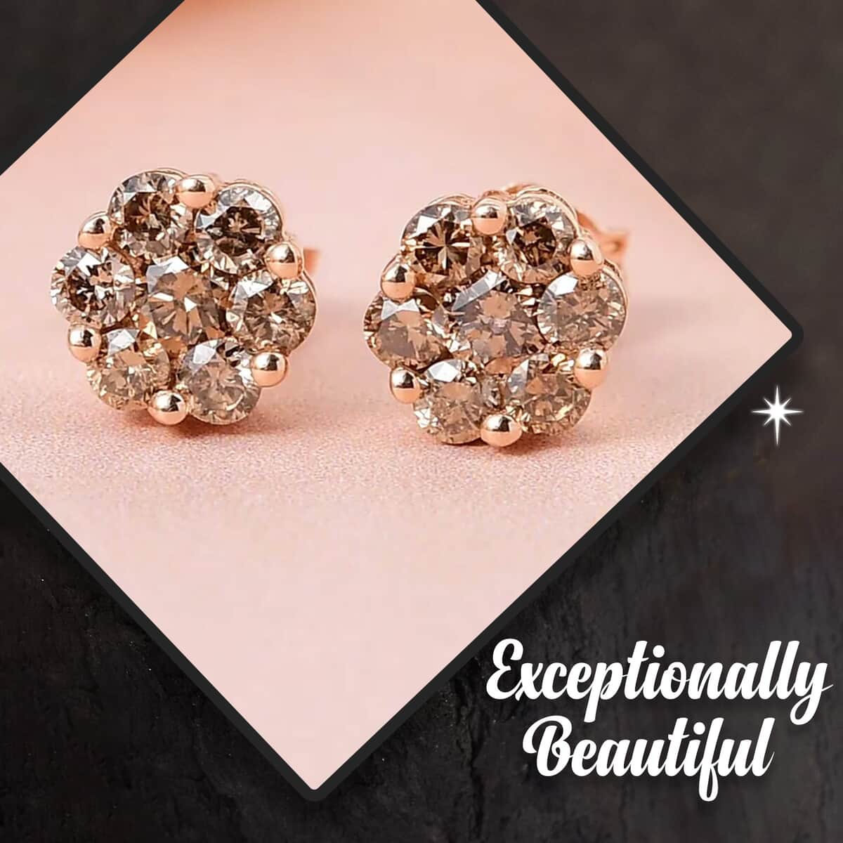 Luxoro 10K Rose Gold Natural Champagne Diamond Floral Stud Earrings 0.50 ctw image number 1