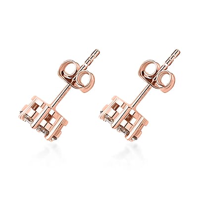 Luxoro 10K Rose Gold Natural Champagne Diamond Floral Stud Earrings 0.50 ctw