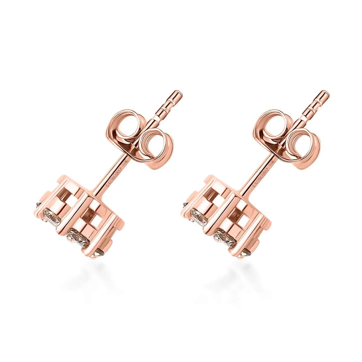 Luxoro 10K Rose Gold Natural Champagne Diamond Floral Stud Earrings 0.50 ctw image number 4