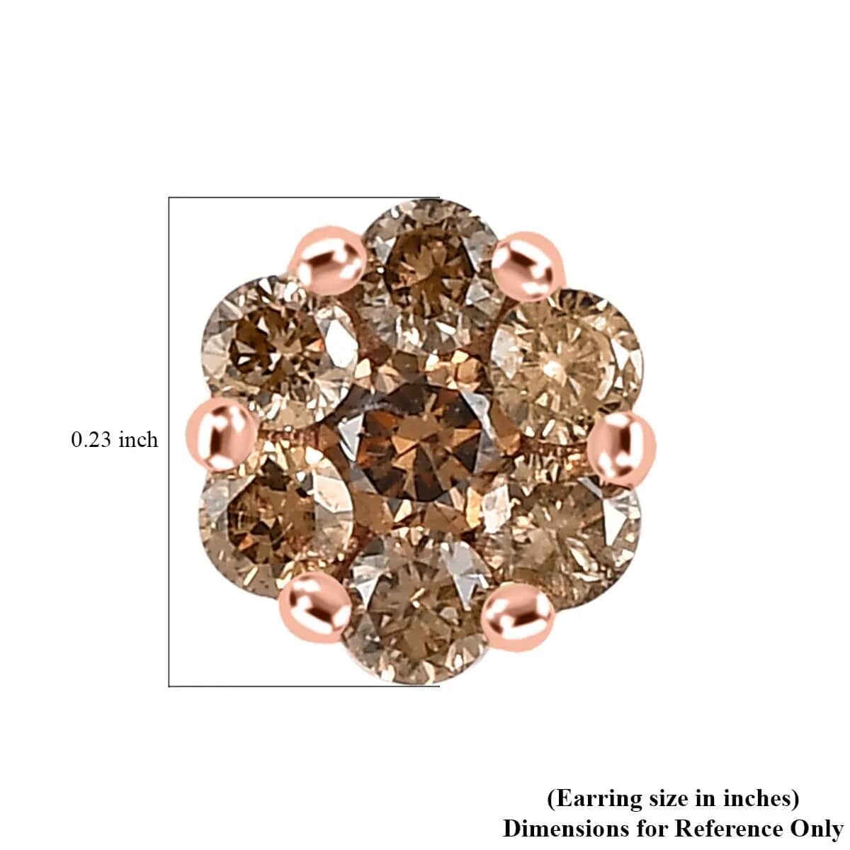 Luxoro 10K Rose Gold Natural Champagne Diamond Floral Stud Earrings 0.50 ctw image number 5