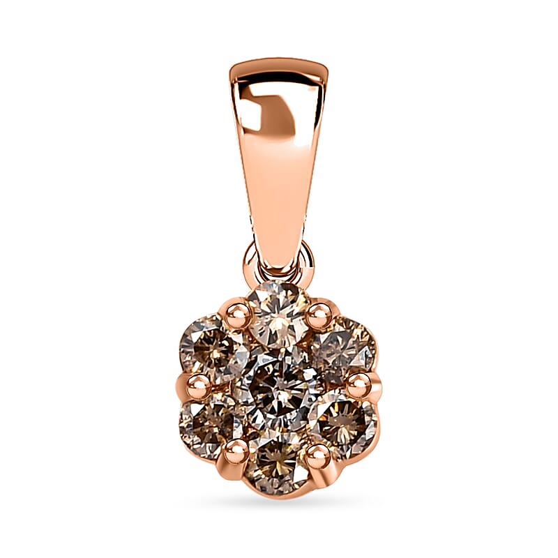 Luxoro 10K Rose Gold Natural Champagne Diamond Floral Pendant 0.50 ctw
