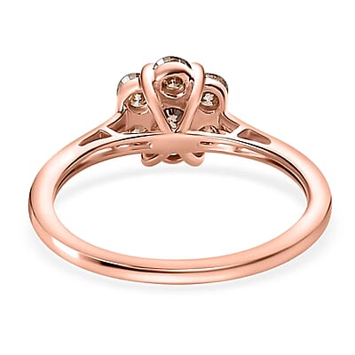 Luxoro 10K Rose Gold Natural Champagne Diamond Floral Ring, Diamond Floral Ring, Engagement Rings, Seven Stone Ring For Women 0.50 ctw