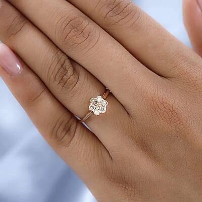 Luxoro 10K Rose Gold Natural Champagne Diamond Floral Ring, Diamond Floral Ring, Engagement Rings, Seven Stone Ring For Women 0.50 ctw