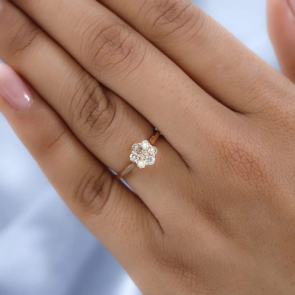 Luxoro 10K Rose Gold Natural Champagne Diamond Floral Ring, Diamond Floral Ring, Engagement Rings, Seven Stone Ring For Women, Promise Rings 0.50 ctw image number 5