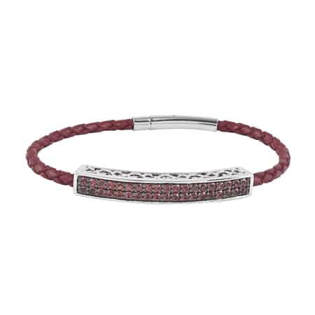 Mozambique Garnet and Braided Brown Genuine Leather Floral Framework Bracelet in Sterling Silver (6.50 In) 6.10 ctw image number 0