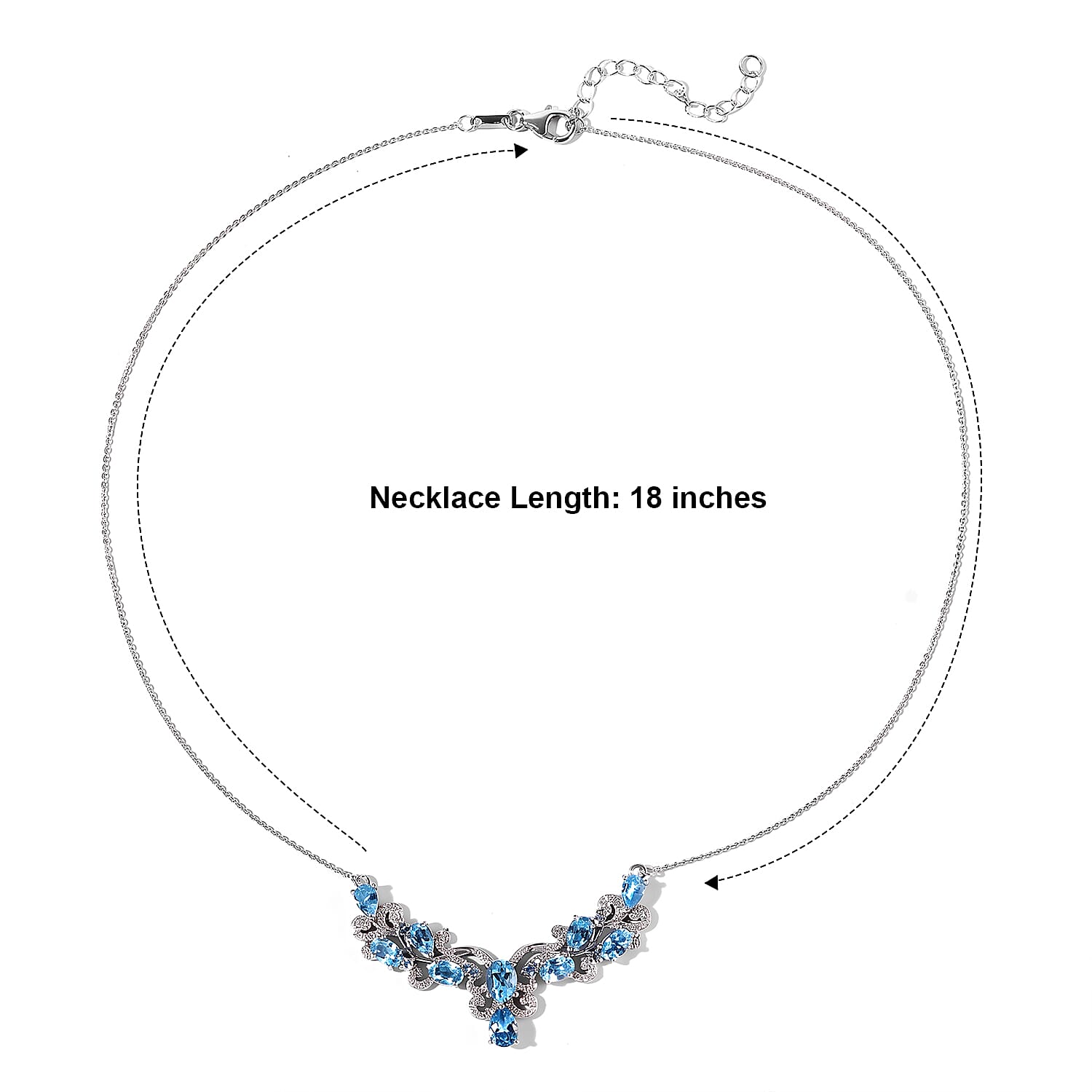D'Joy Premium Lab Certified Swiss Blue Topaz and Moissanite 6.75 ctw Necklace (18 Inches) in Rhodium Over Sterling Silver