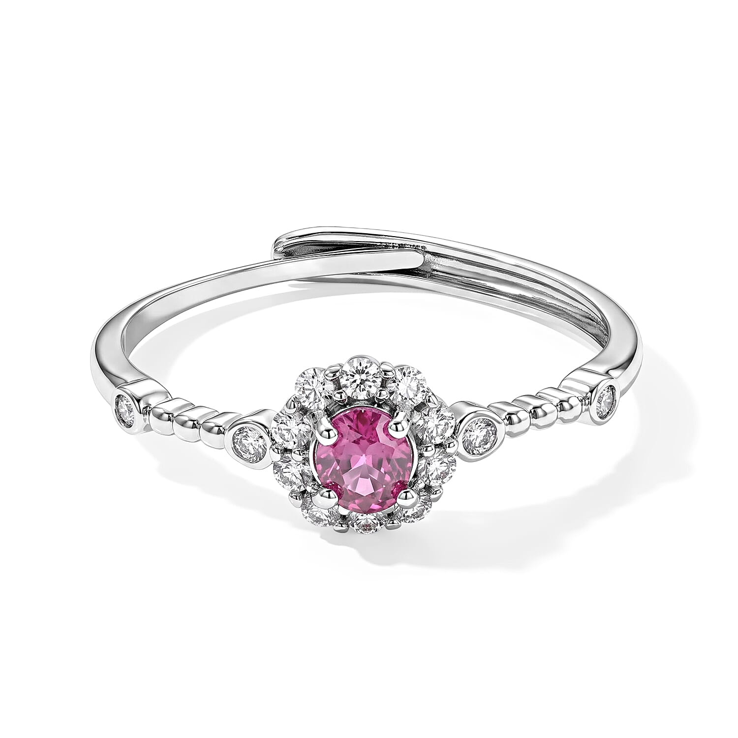 Pink Tourmaline and Simulated Diamond 0.40 ctw Ring Silvertone (Adjustable)