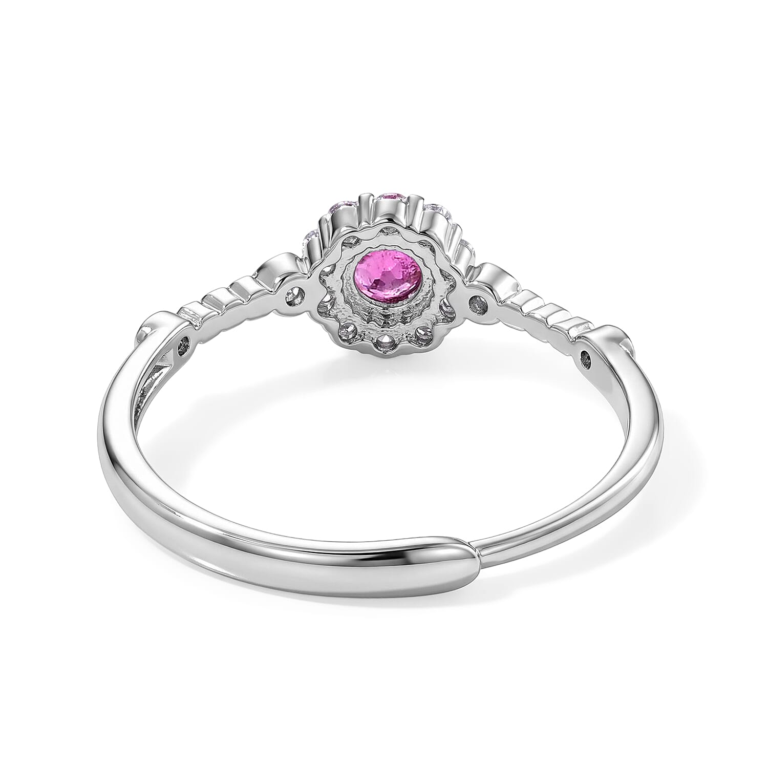 Pink Tourmaline and Simulated Diamond 0.40 ctw Ring Silvertone (Adjustable)
