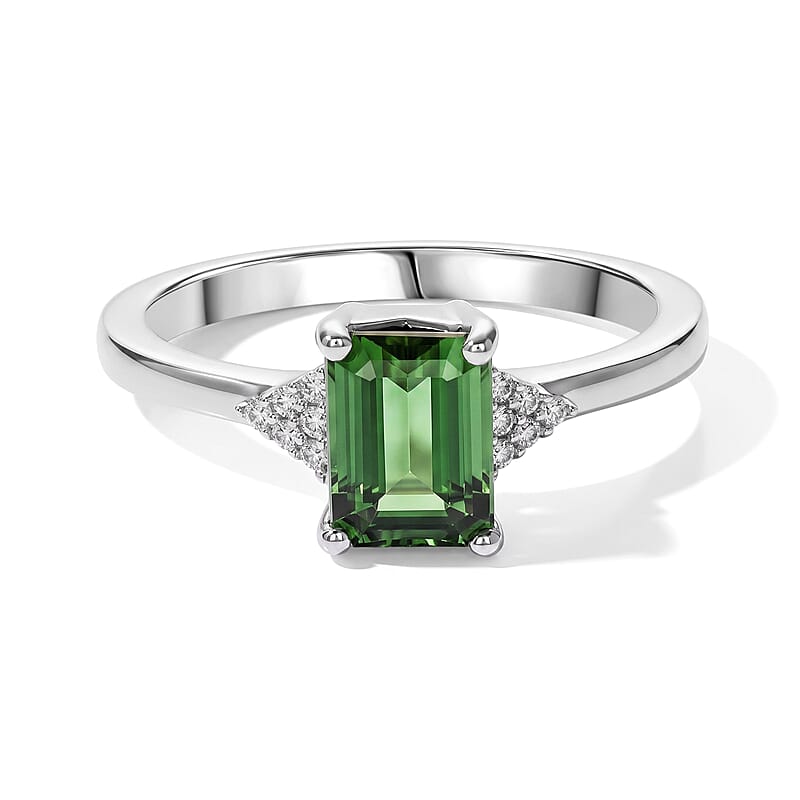 D'Joy AAA Mint Tourmaline and Diamond 1.35 ctw Ring in Rhodium Over Sterling Silver (Size 7.0)