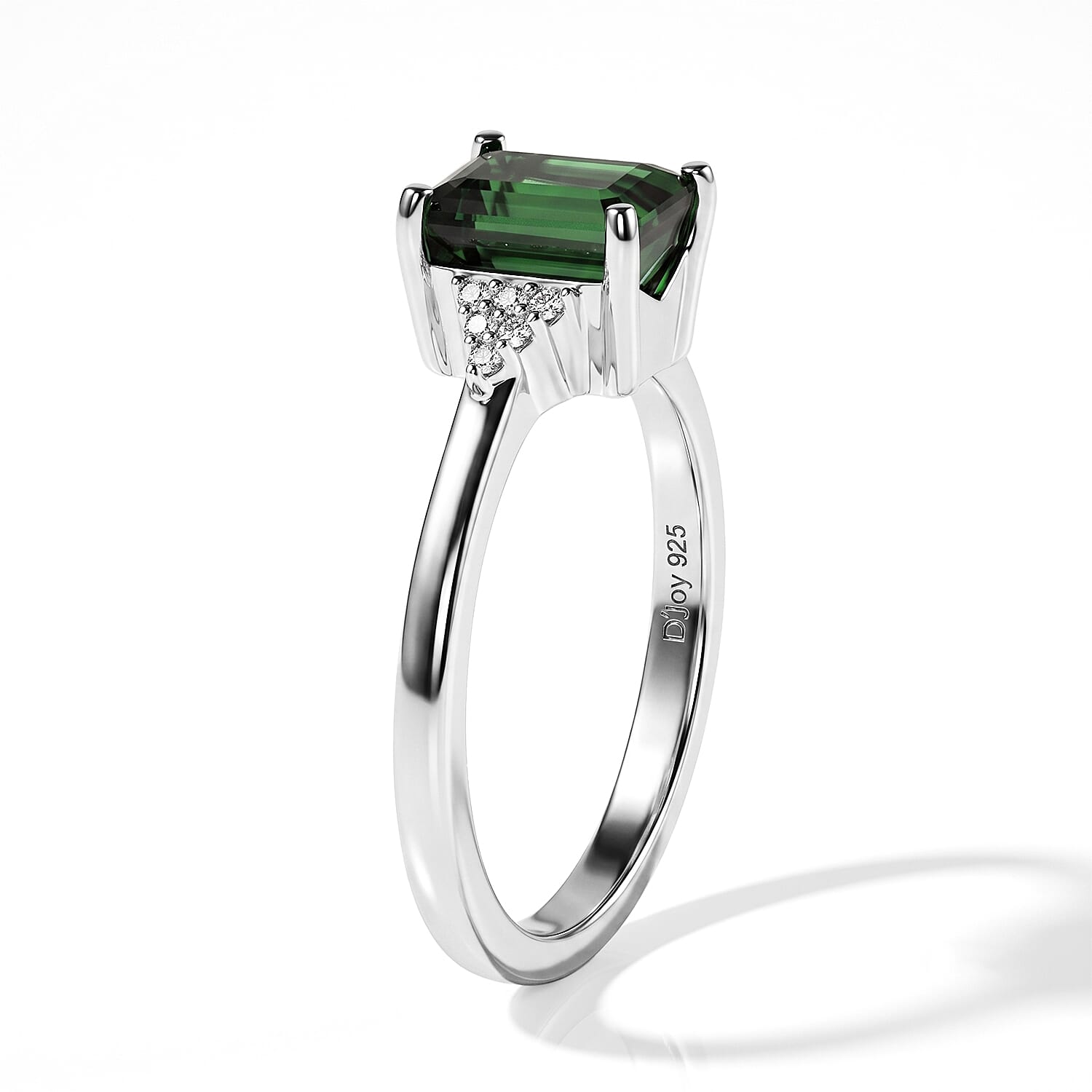 D'Joy AAA Mint Tourmaline and Diamond 1.35 ctw Ring in Rhodium Over Sterling Silver (Size 7.0)