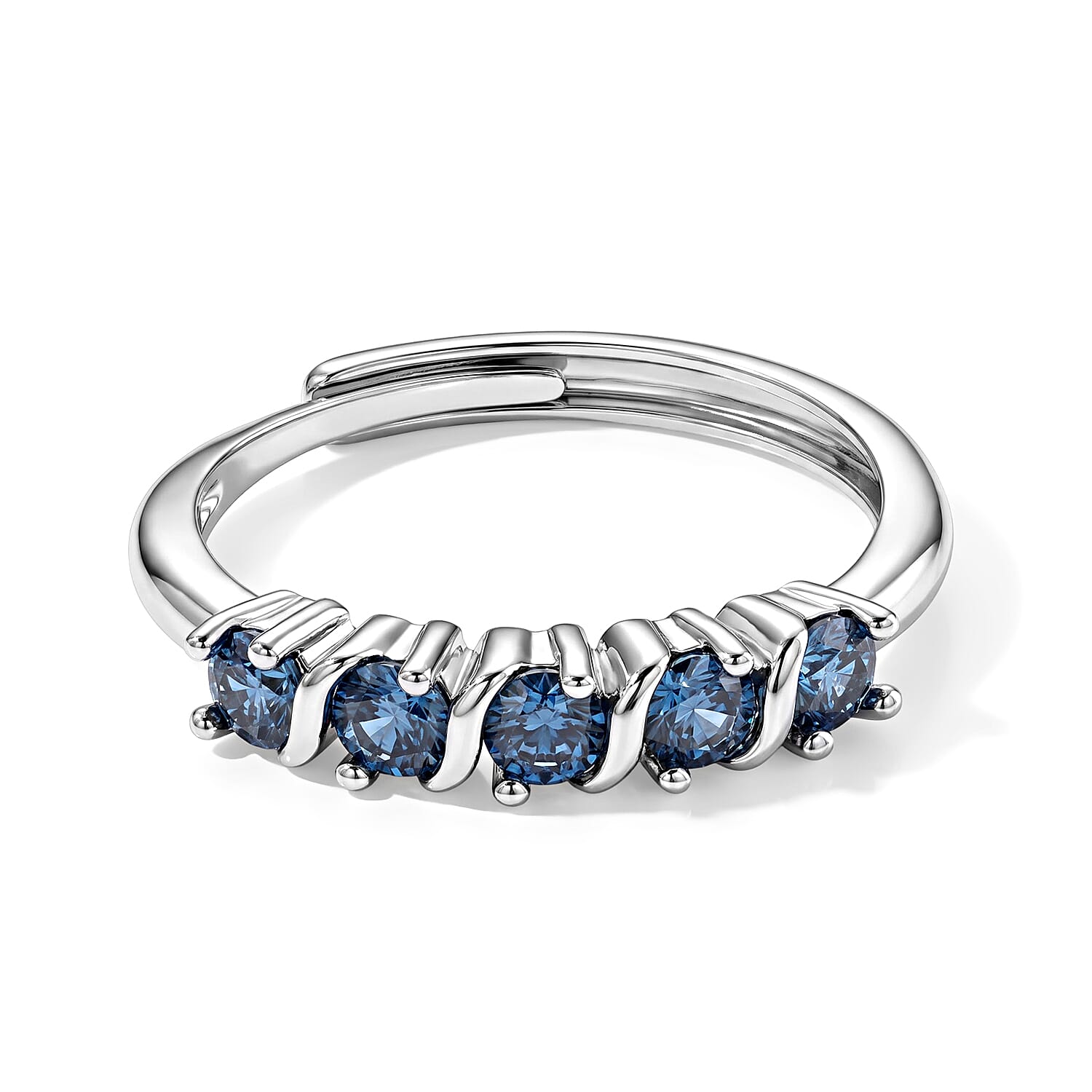 Blue Topaz 1.00 ctw 5 Stone Ring Silvertone (Adjustable)