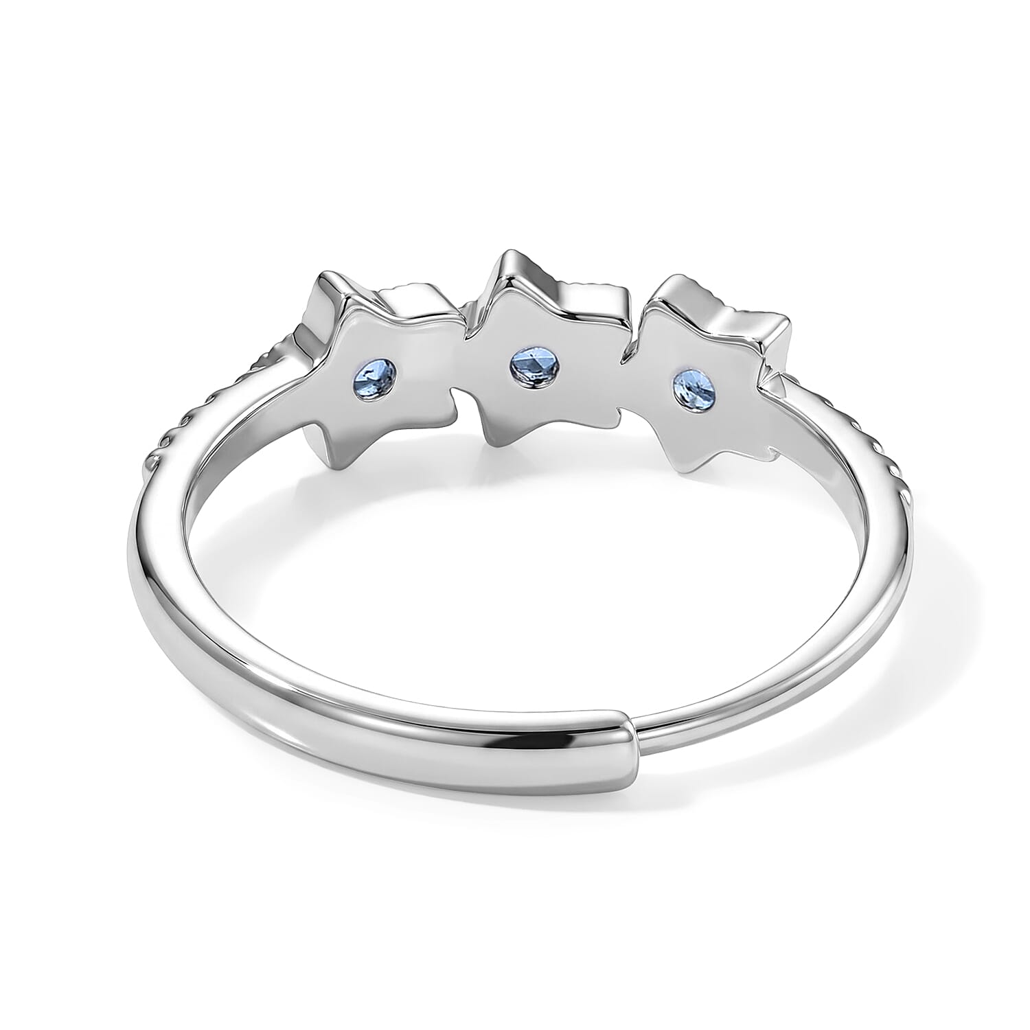 Blue Topaz 0.60 ctw 3 Stone Ring Silvertone (Adjustable)