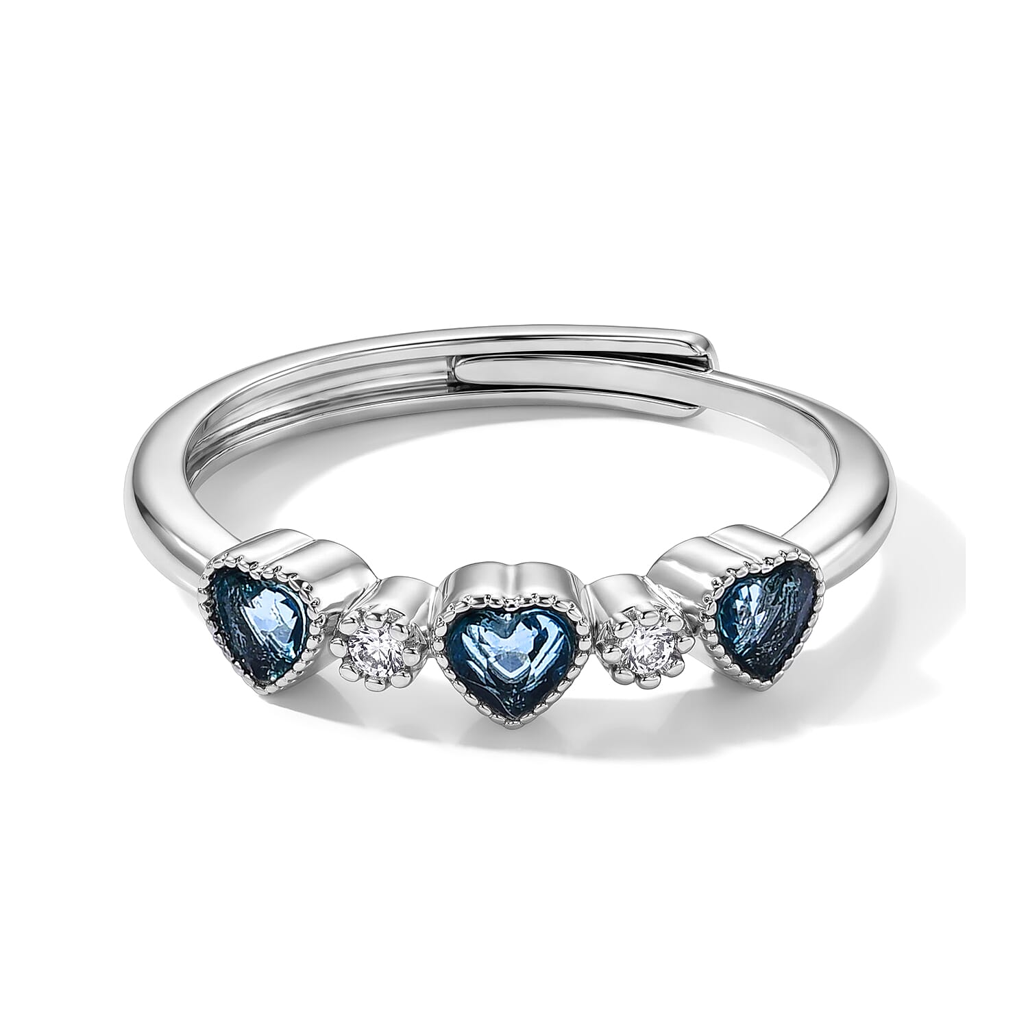 Blue Topaz and Simulated Diamond 0.60 ctw Ring Silvertone (Adjustable)