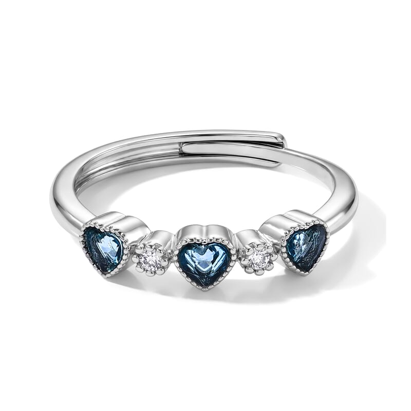 Blue Topaz and Simulated Diamond 0.60 ctw Ring Silvertone (Adjustable)