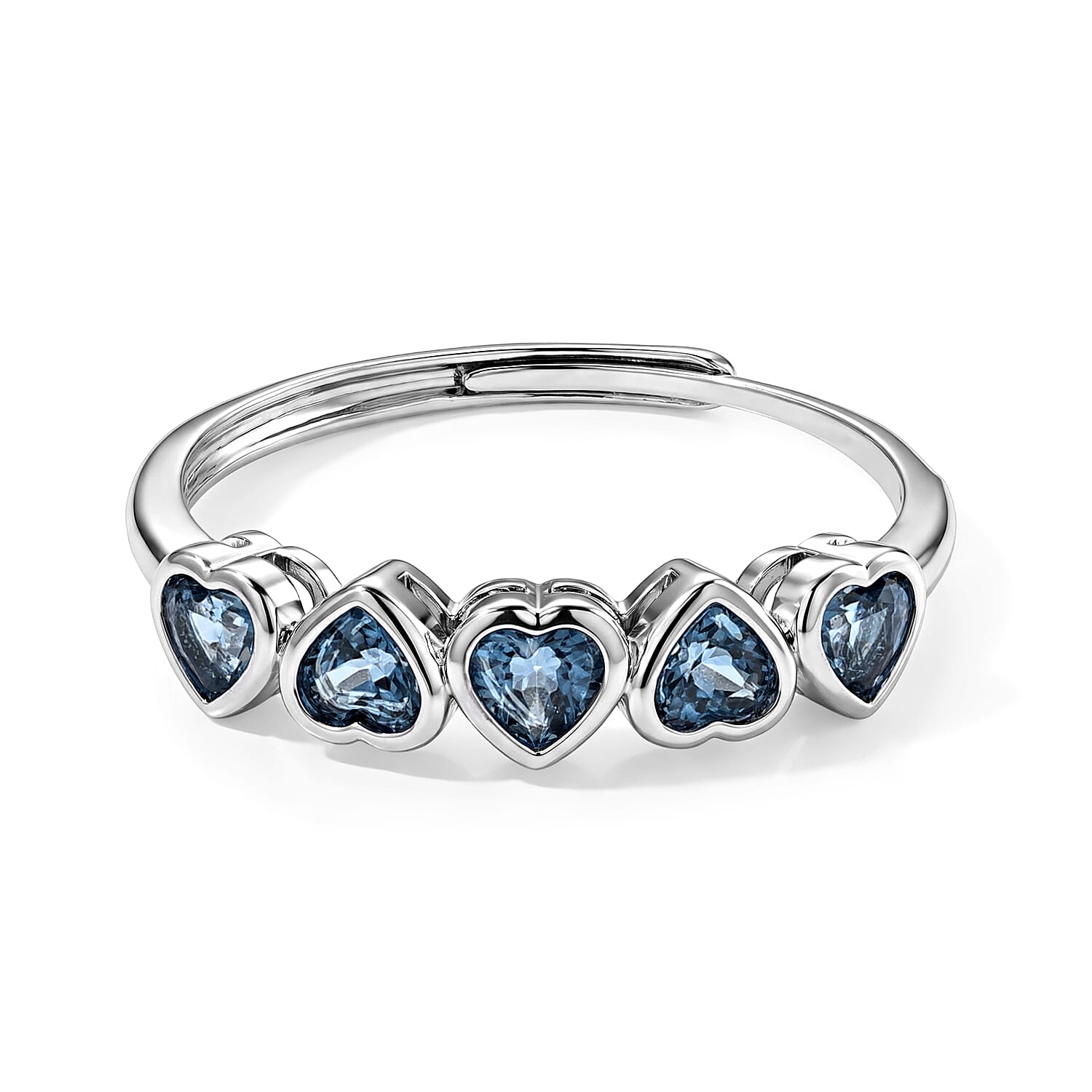 Blue Topaz 1.00 ctw 5 Stone Heart Ring Silvertone (Adjustable)