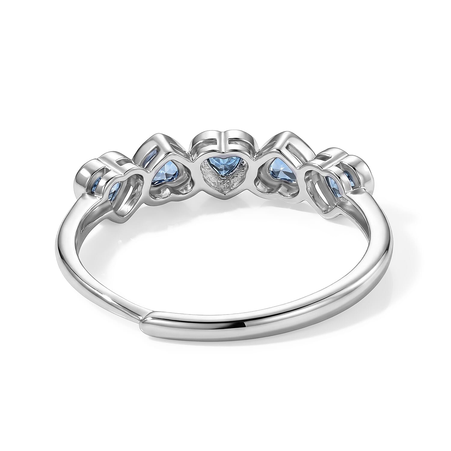 Blue Topaz 1.00 ctw 5 Stone Heart Ring Silvertone (Adjustable)
