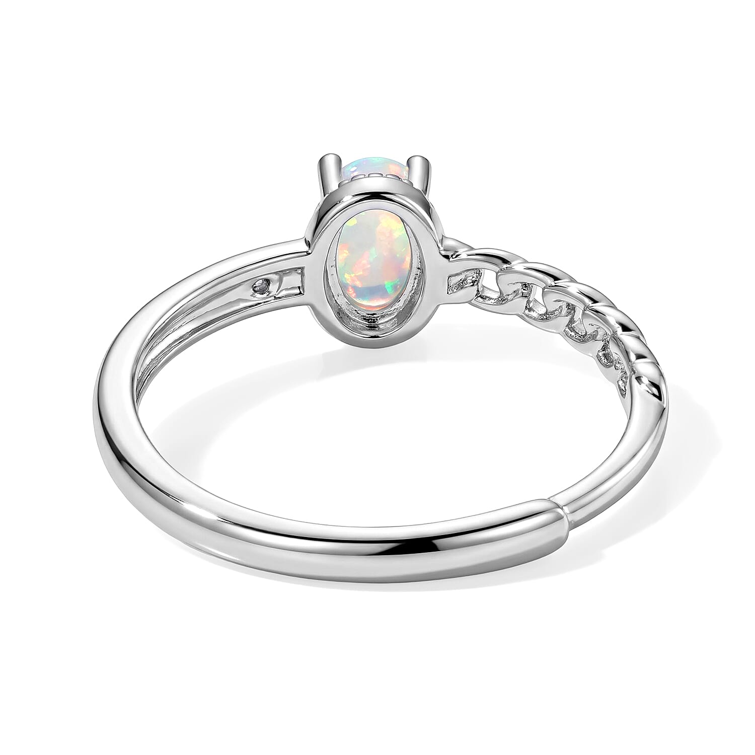 Opal and Simulated Diamond 1.00 ctw Ring Silvertone (Adjustable)