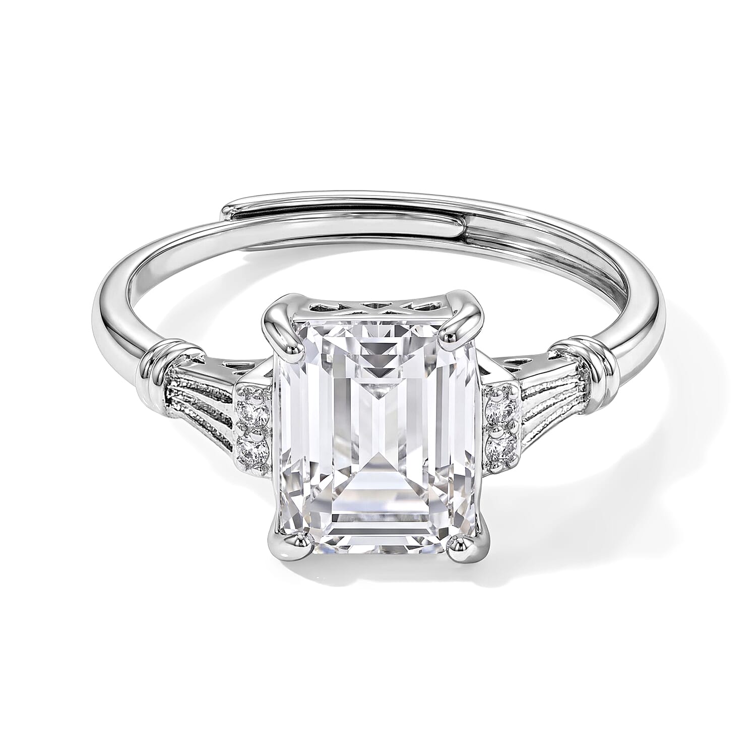 White Crystal Quartz and Simulated Diamond 2.00 ctw Ring in Silvertone (Adjustable)