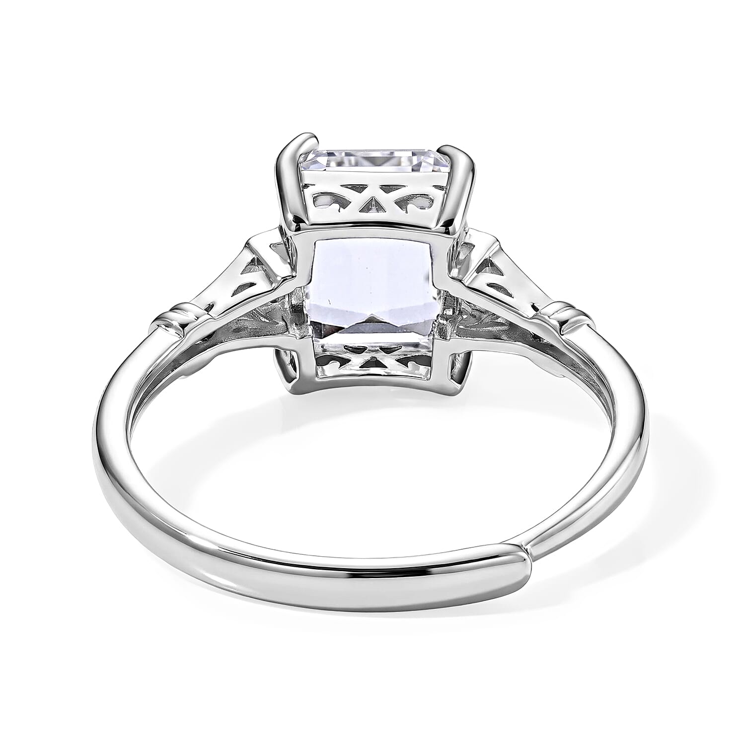 White Crystal Quartz and Simulated Diamond 2.00 ctw Ring in Silvertone (Adjustable)