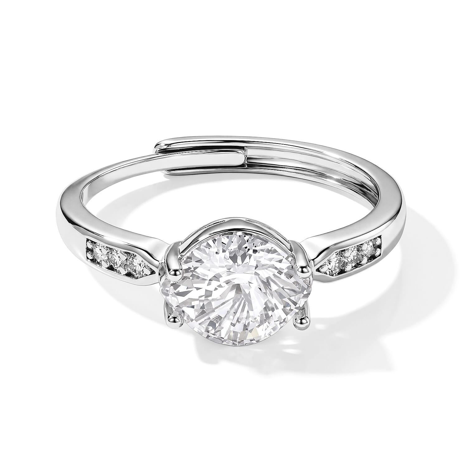 White Crystal Quartz and Simulated Diamond 2.00 ctw Ring in Silvertone (Adjustable)