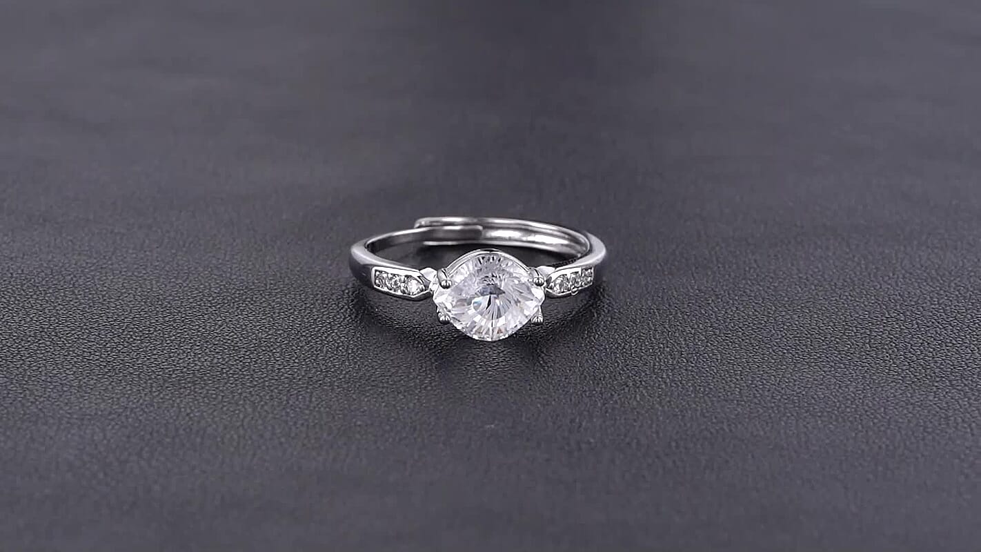 White Crystal Quartz & Simulated Diamond 2.00 ctw Ring in Silvertone (Adjustable)