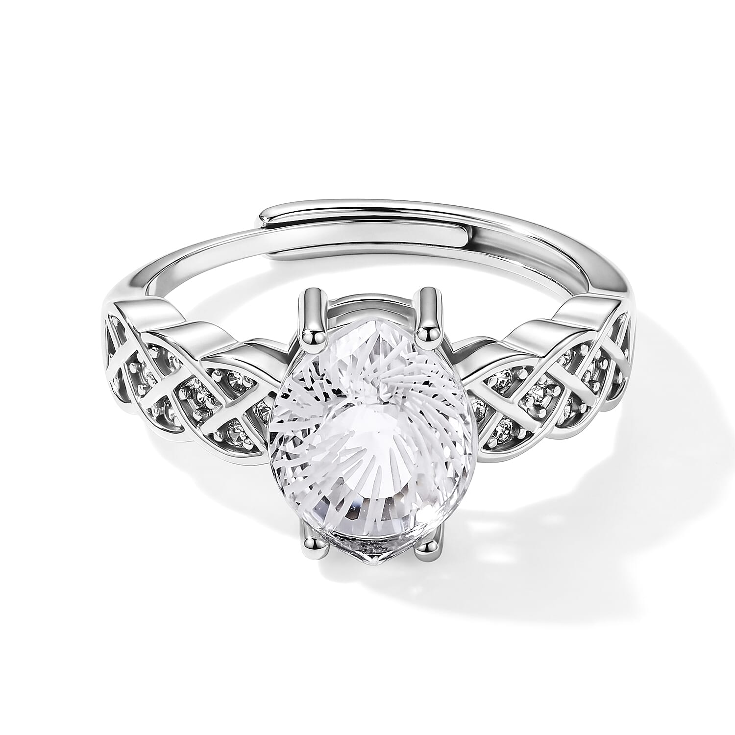 White Crystal Quartz and Simulated Diamond 2.50 ctw Ring in Silvertone (Adjustable)
