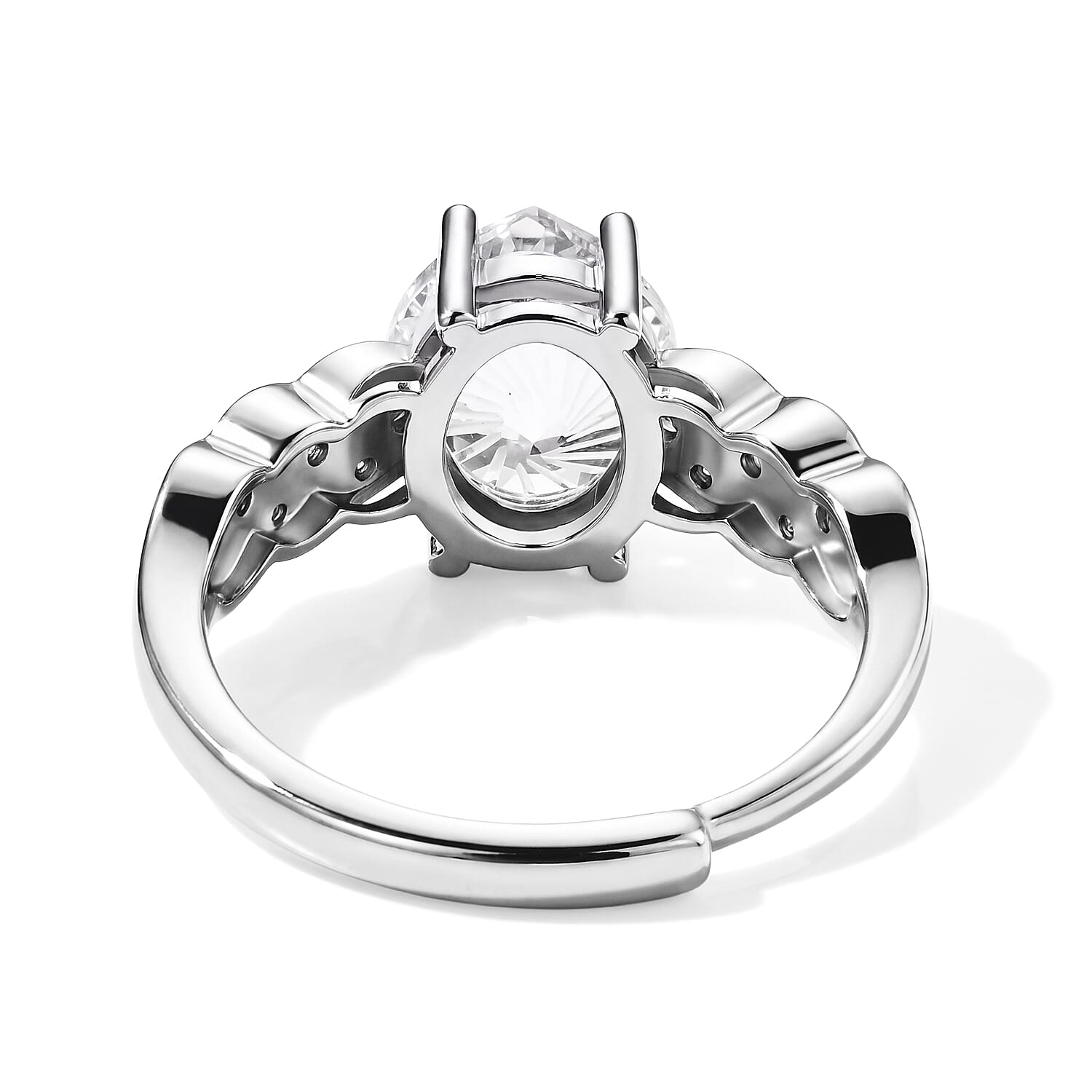White Crystal Quartz and Simulated Diamond 2.50 ctw Ring in Silvertone (Adjustable)